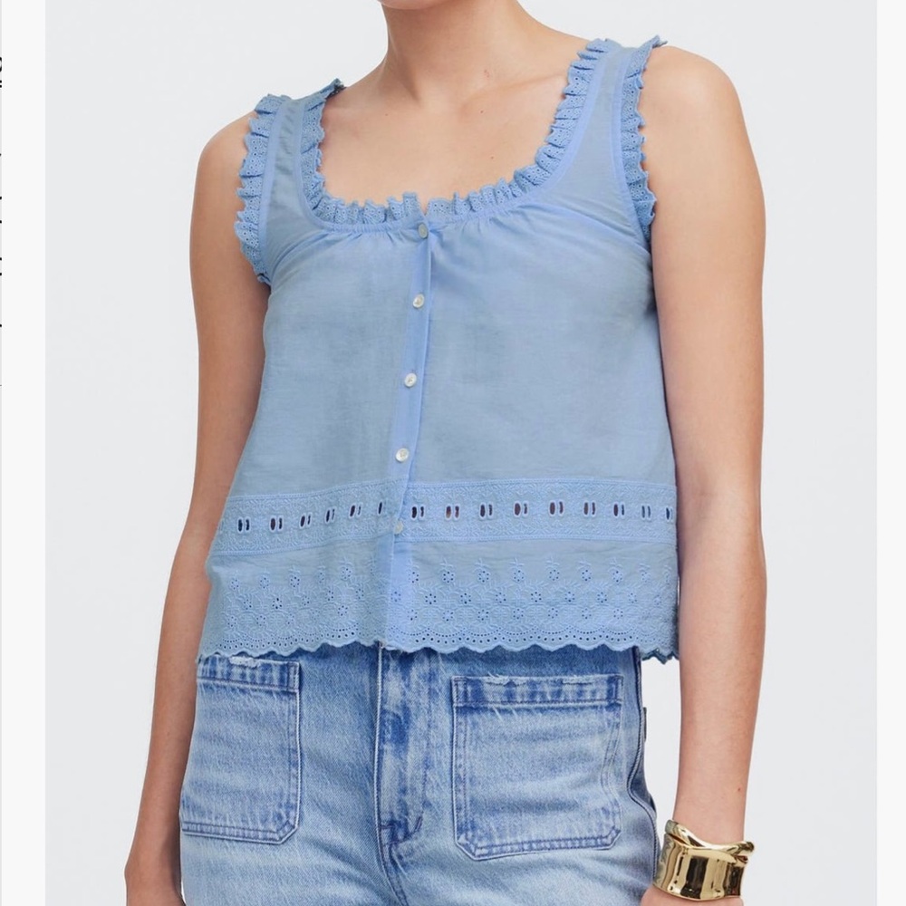 Madewell Light Blue Ruffle Trim Tank Top